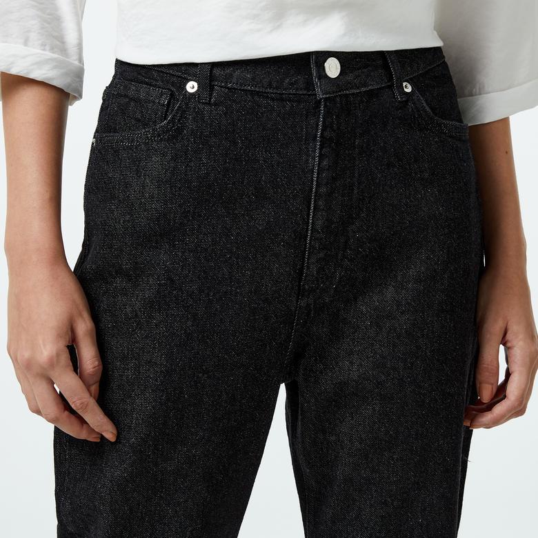 Kadın Regular Fit Denim Siyah Pantolon