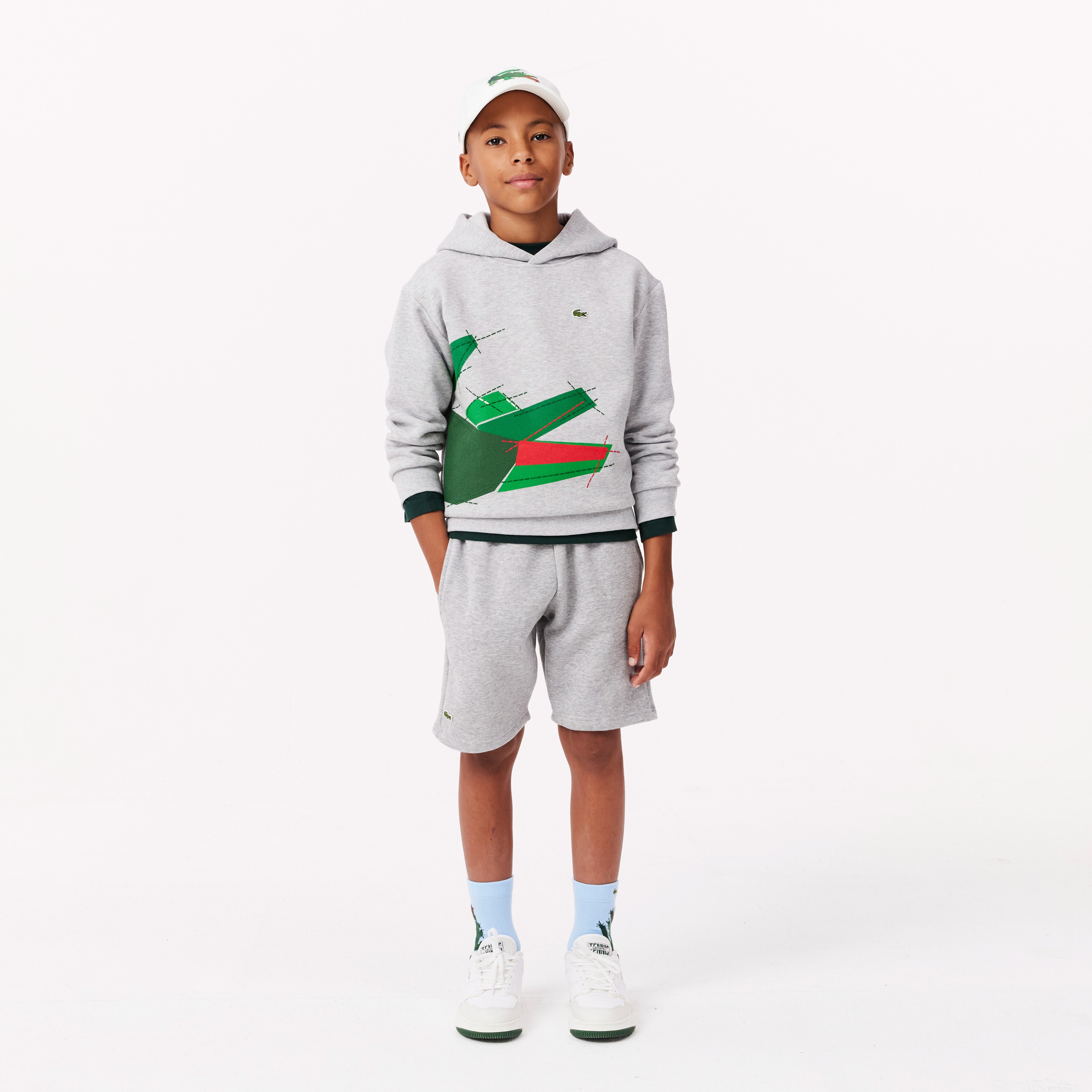 Lacoste Çocuk Kapüşonlu Baskılı Gri Sweatshirt