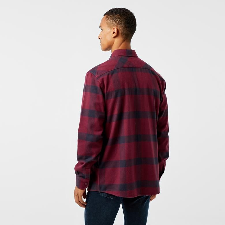 Erkek Regular Fit Ekose Bordo Gömlek
