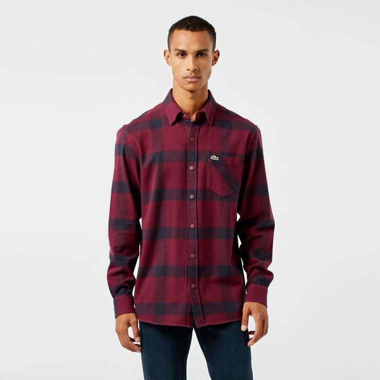 Erkek Regular Fit Ekose Bordo Gömlek