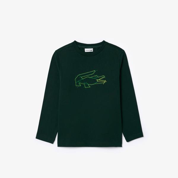 Lacoste Uzun Kollu Bisiklet Yaka Baskılı Çocuk Yeşil T-Shirt