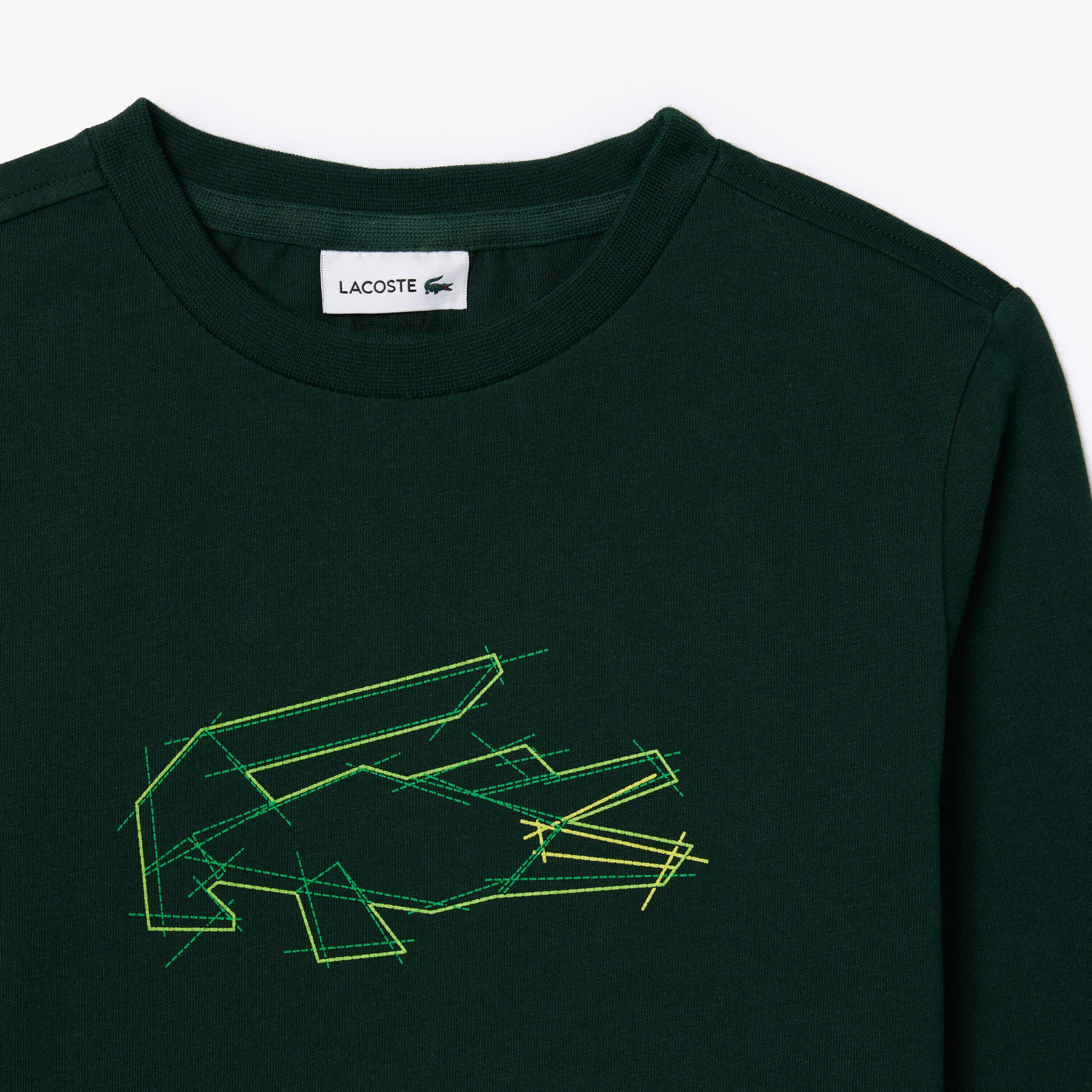 Lacoste Uzun Kollu Bisiklet Yaka Baskılı Çocuk Yeşil T-Shirt