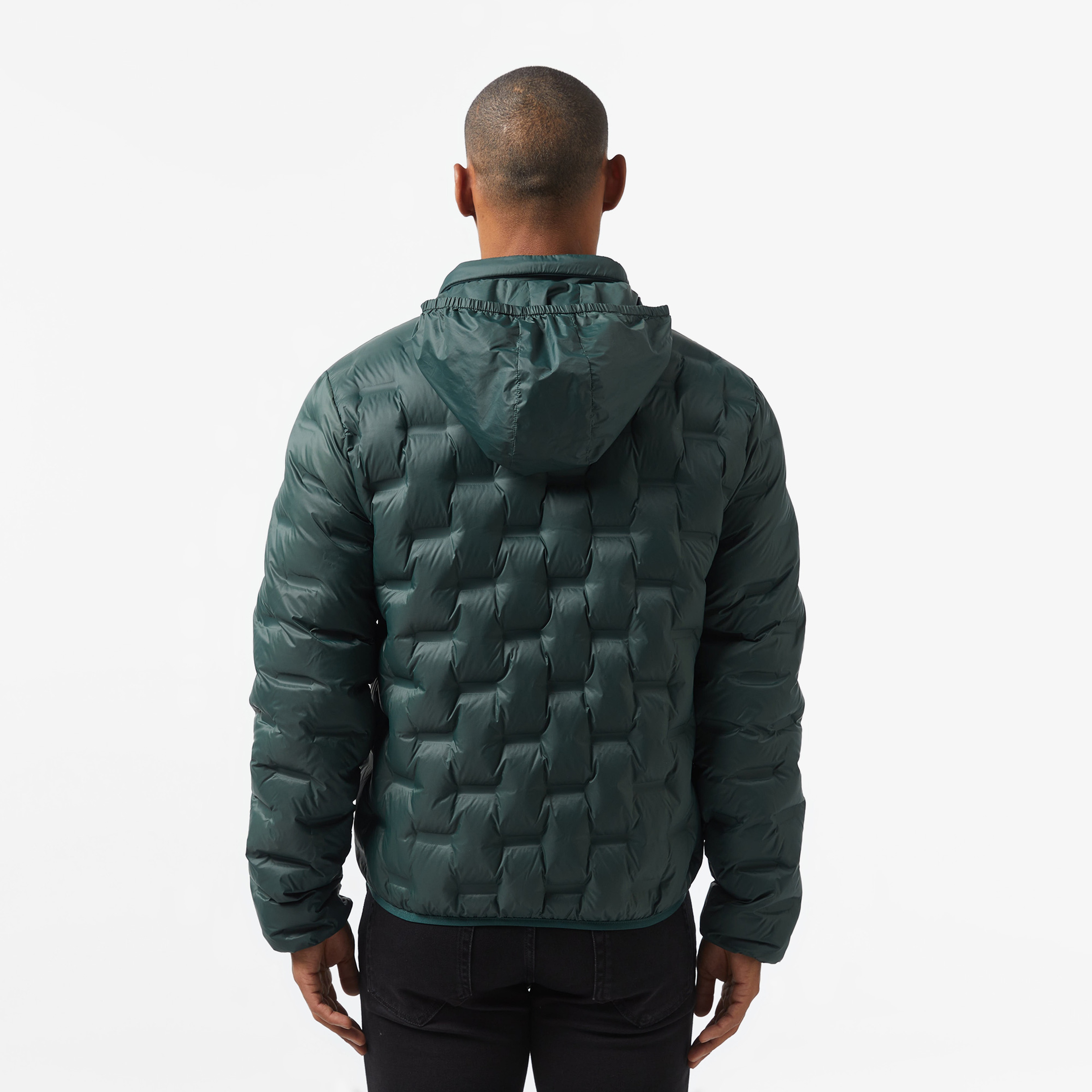 Erkek Regular Fit Kapüşonlu Kapitone Koyu Yeşil Mont