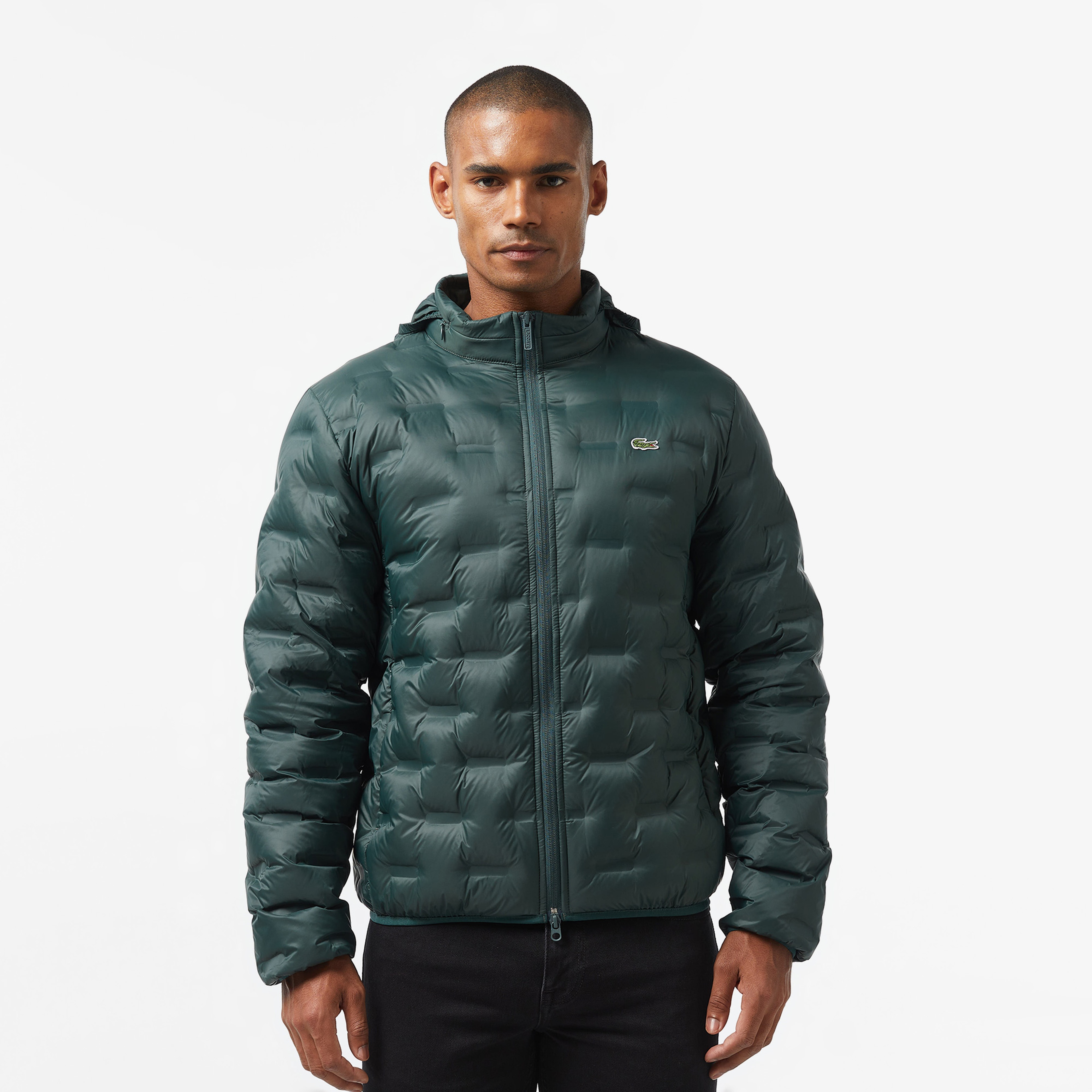 Erkek Regular Fit Kapüşonlu Kapitone Koyu Yeşil Mont