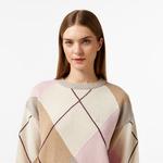 Kadın Regular Fit Bisiklet Yaka Renk Bloklu Bej Triko