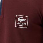 Erkek Regular Fit Uzun Kollu Yarım Fermuarlı Bordo Polo
