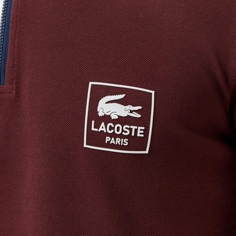 Erkek Regular Fit Uzun Kollu Yarım Fermuarlı Bordo Polo