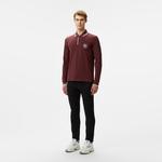 Erkek Regular Fit Uzun Kollu Yarım Fermuarlı Bordo Polo