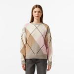 Kadın Regular Fit Bisiklet Yaka Renk Bloklu Bej Triko