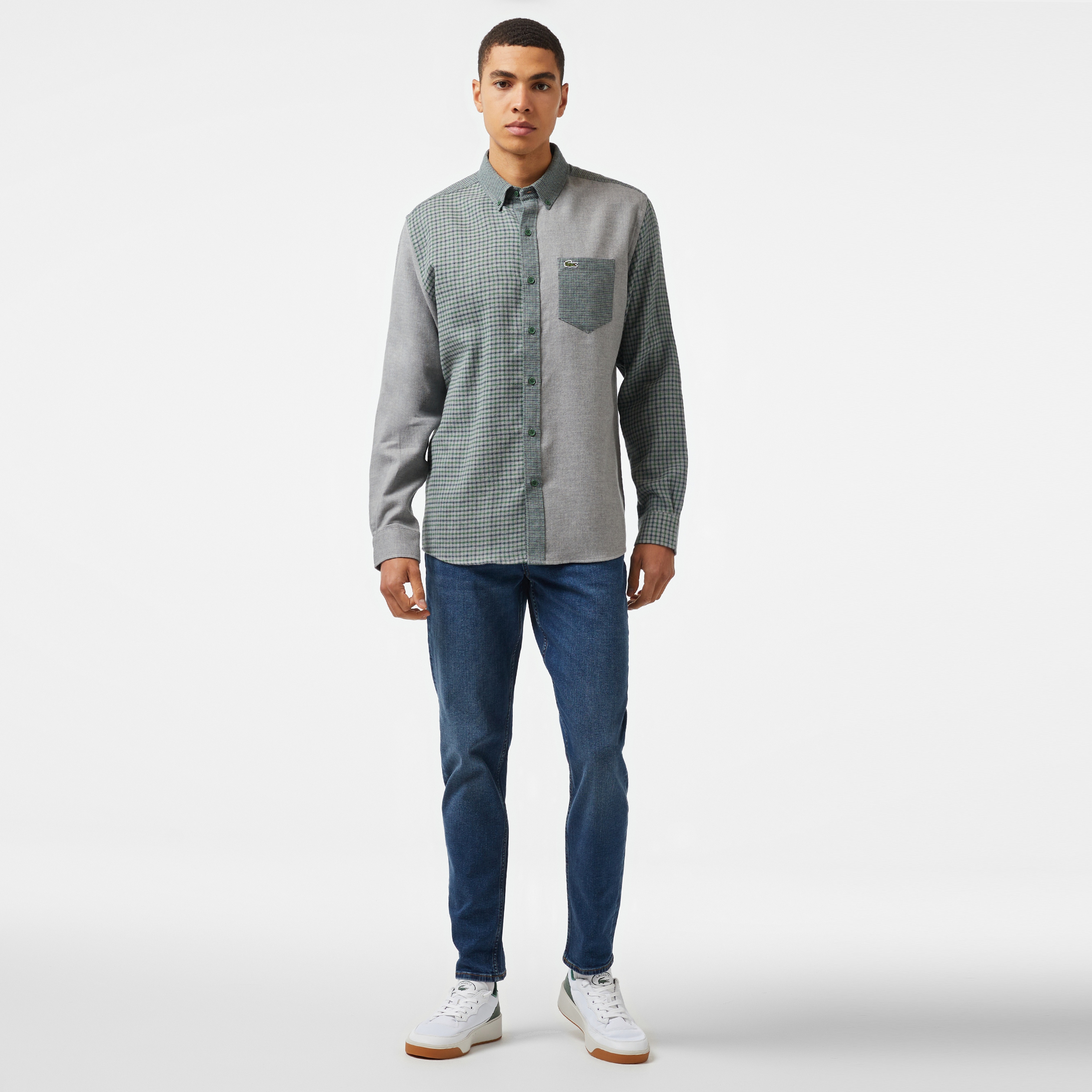 Erkek Regular Fit Ekose Koyu Yeşil Gömlek