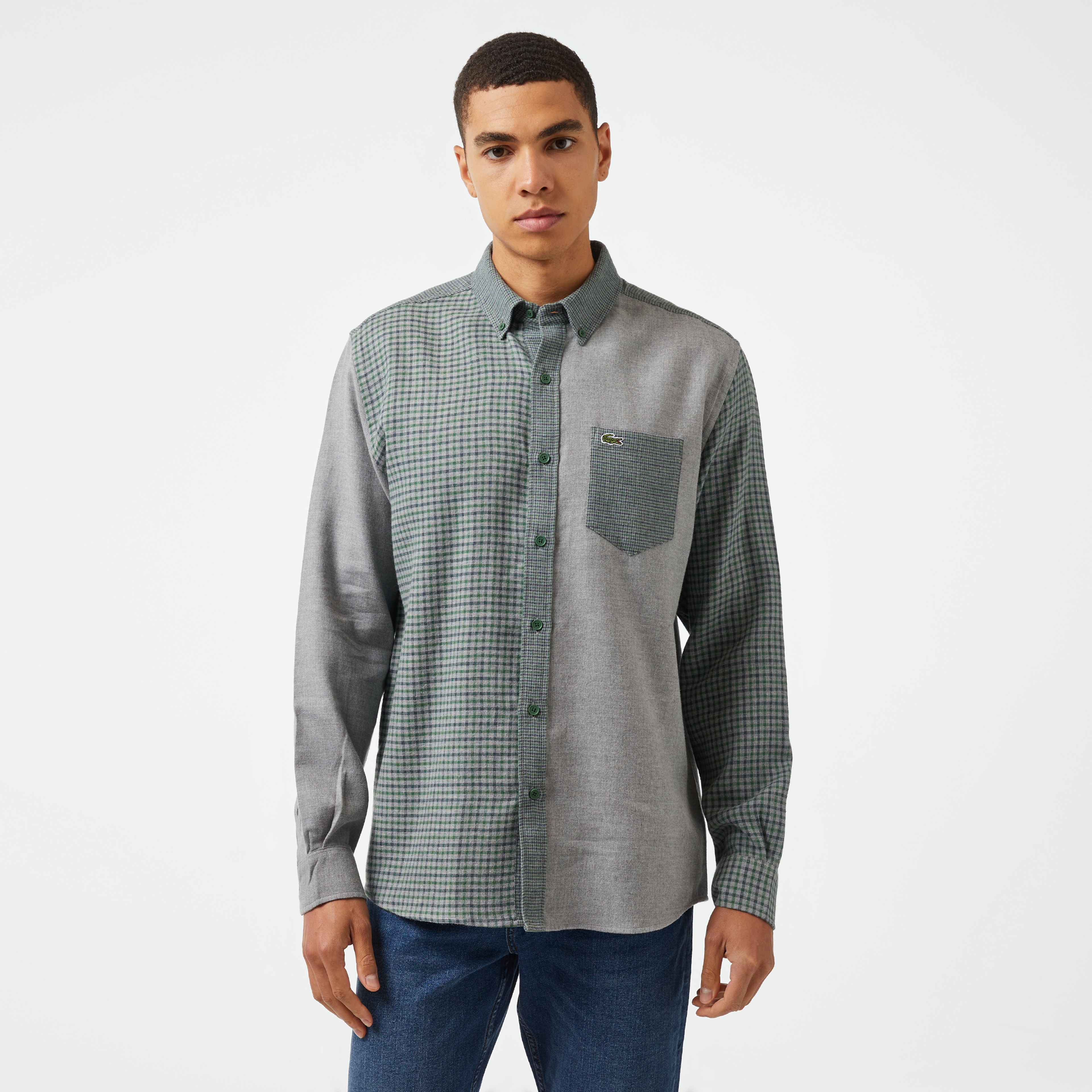 Erkek Regular Fit Ekose Koyu Yeşil Gömlek