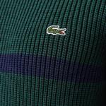 Erkek Relaxed Fit Bisiklet Yaka Çizgili Koyu Yeşil Kazak