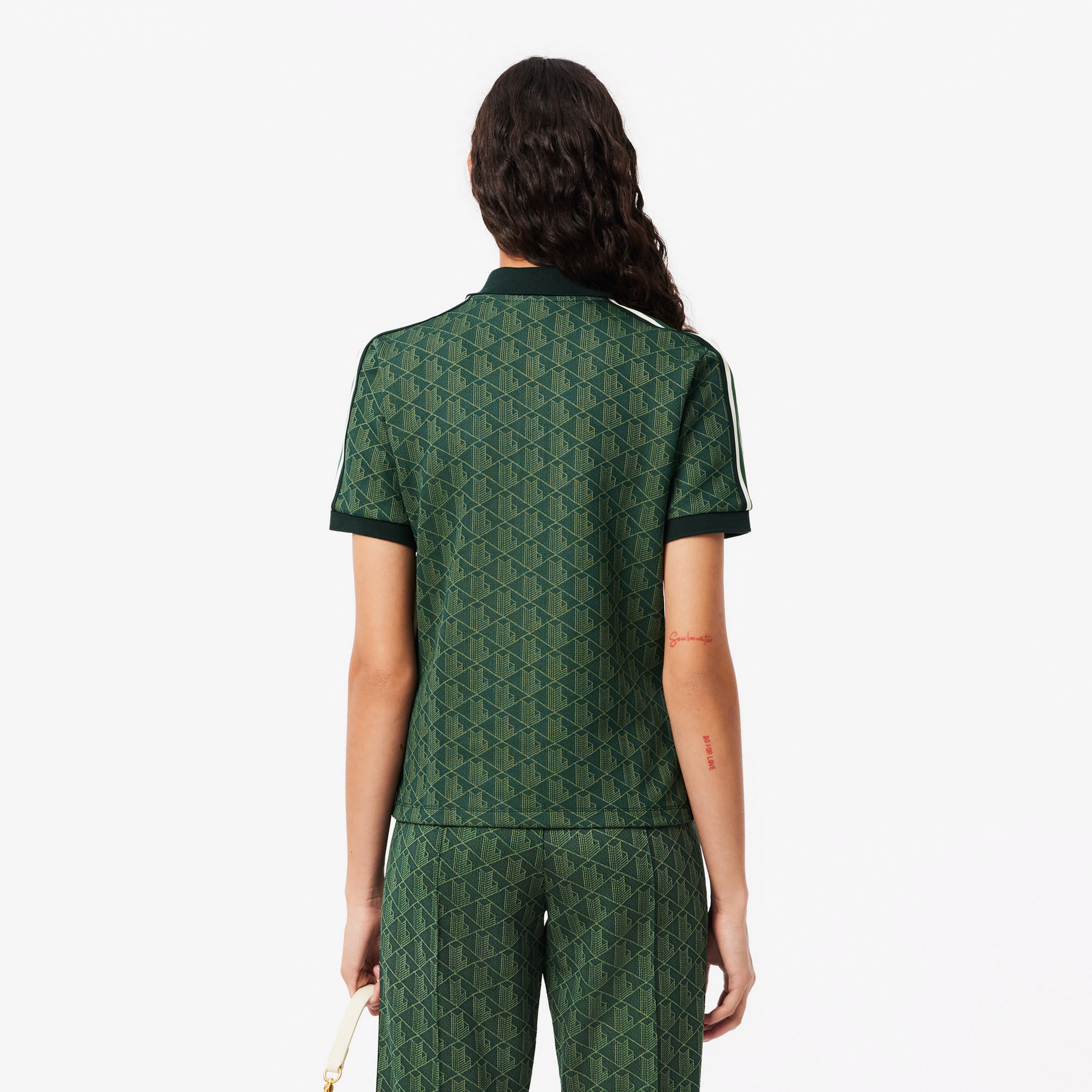 Kadın Slim Fit Monogram Koyu Yeşil Polo