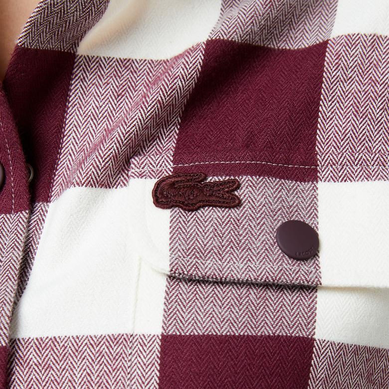 Kadın Regular Fit Ekose Bordo Gömlek