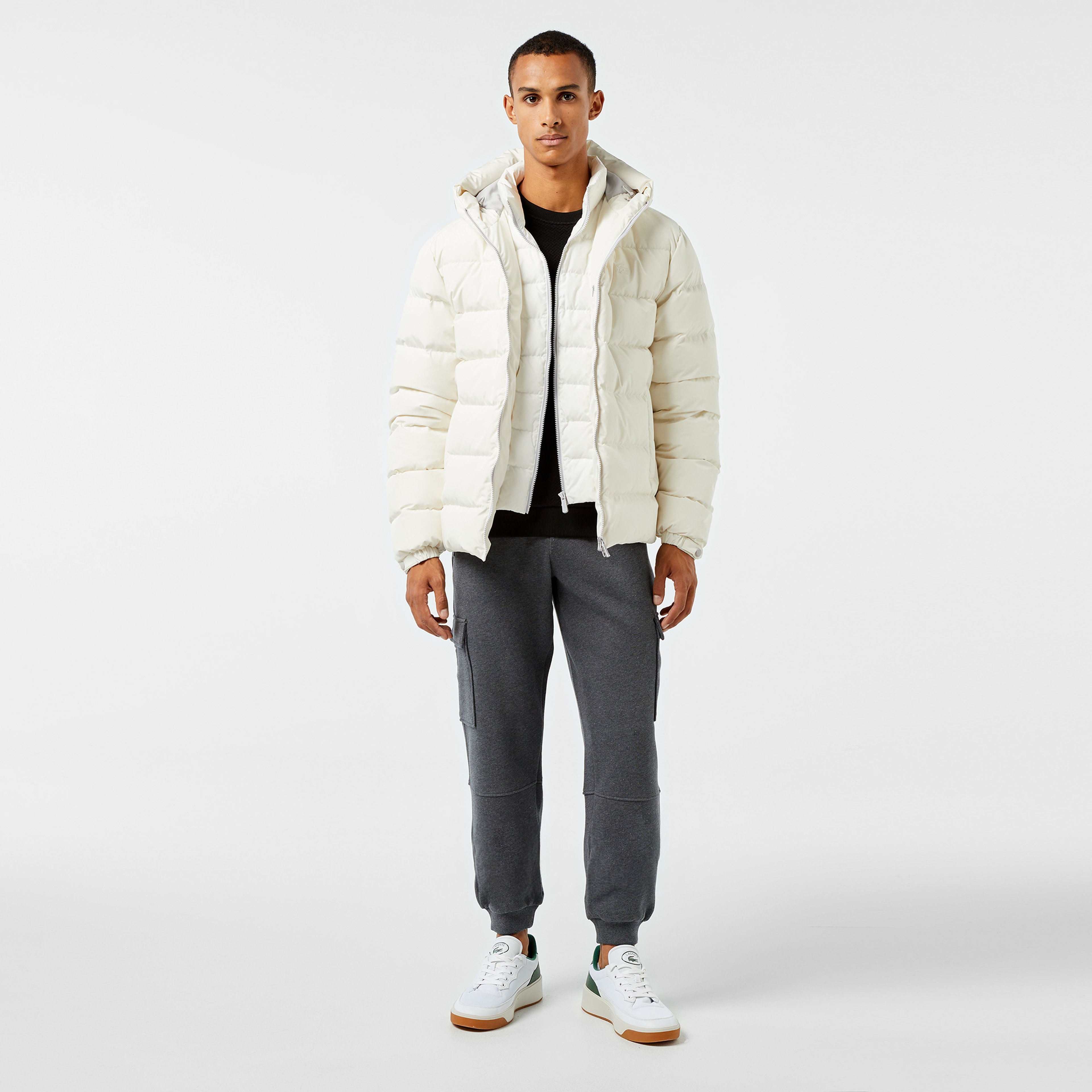 Erkek Regular Fit Kapüşonlu Beyaz Şişme Mont