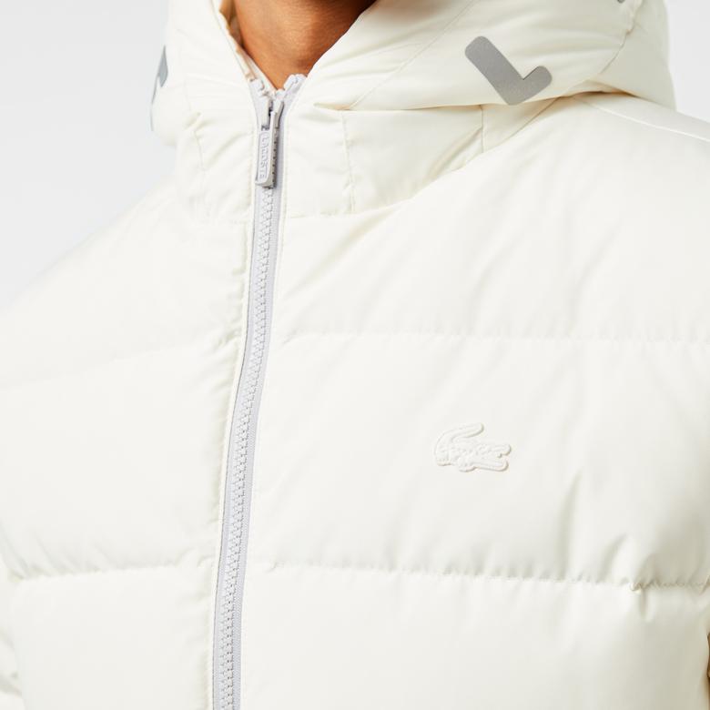 Erkek Regular Fit Kapüşonlu Beyaz Şişme Mont