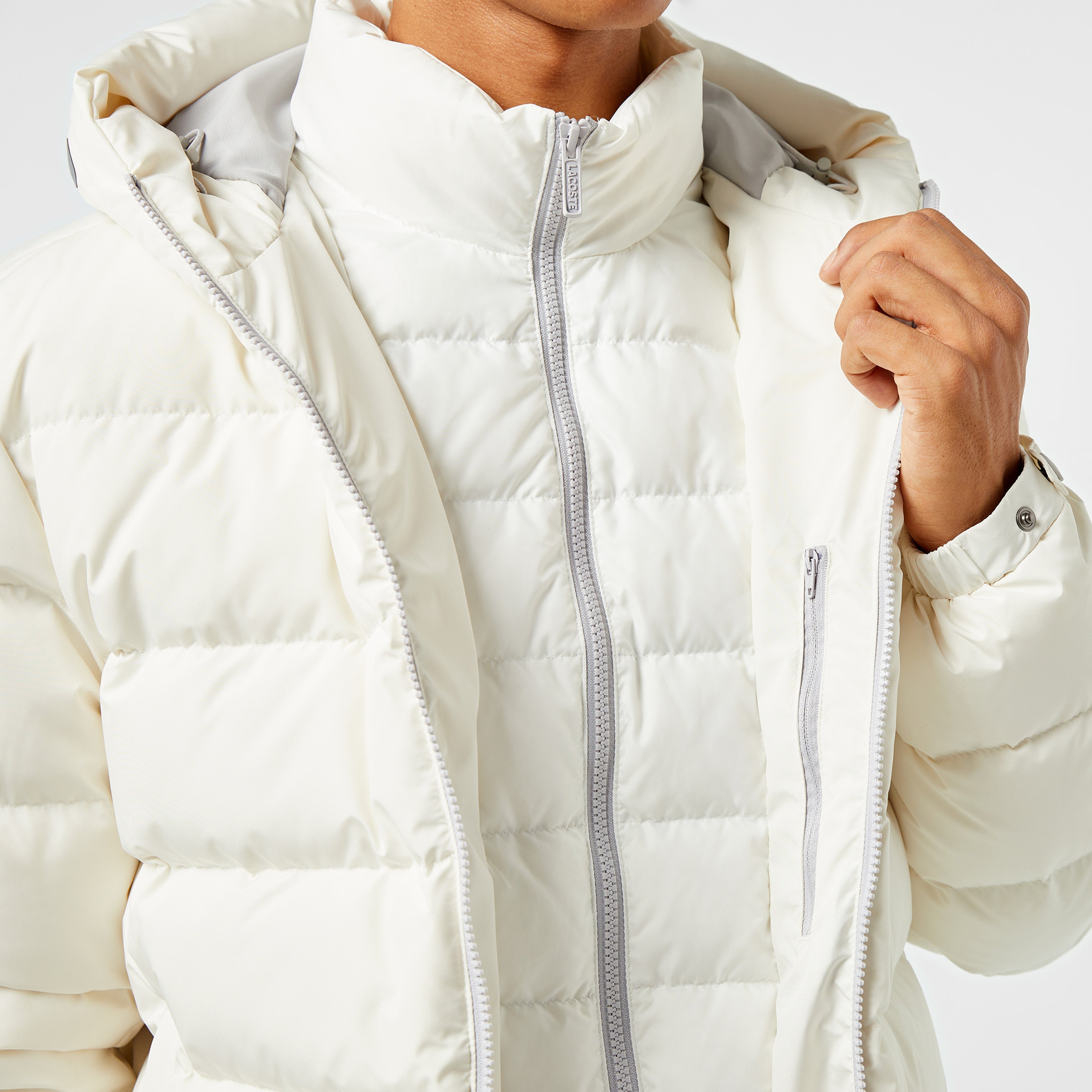 Erkek Regular Fit Kapüşonlu Beyaz Şişme Mont