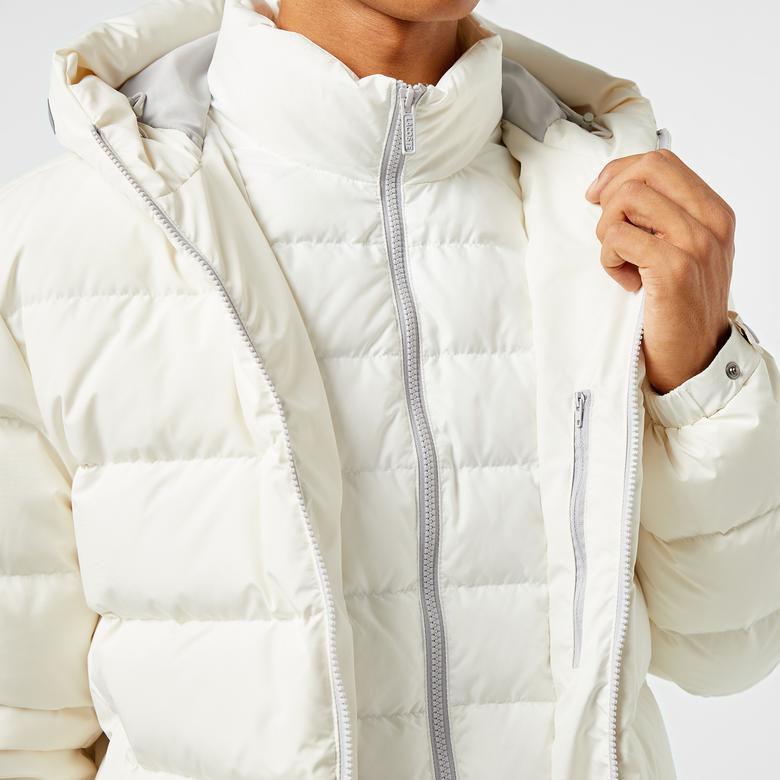 Erkek Regular Fit Kapüşonlu Beyaz Şişme Mont