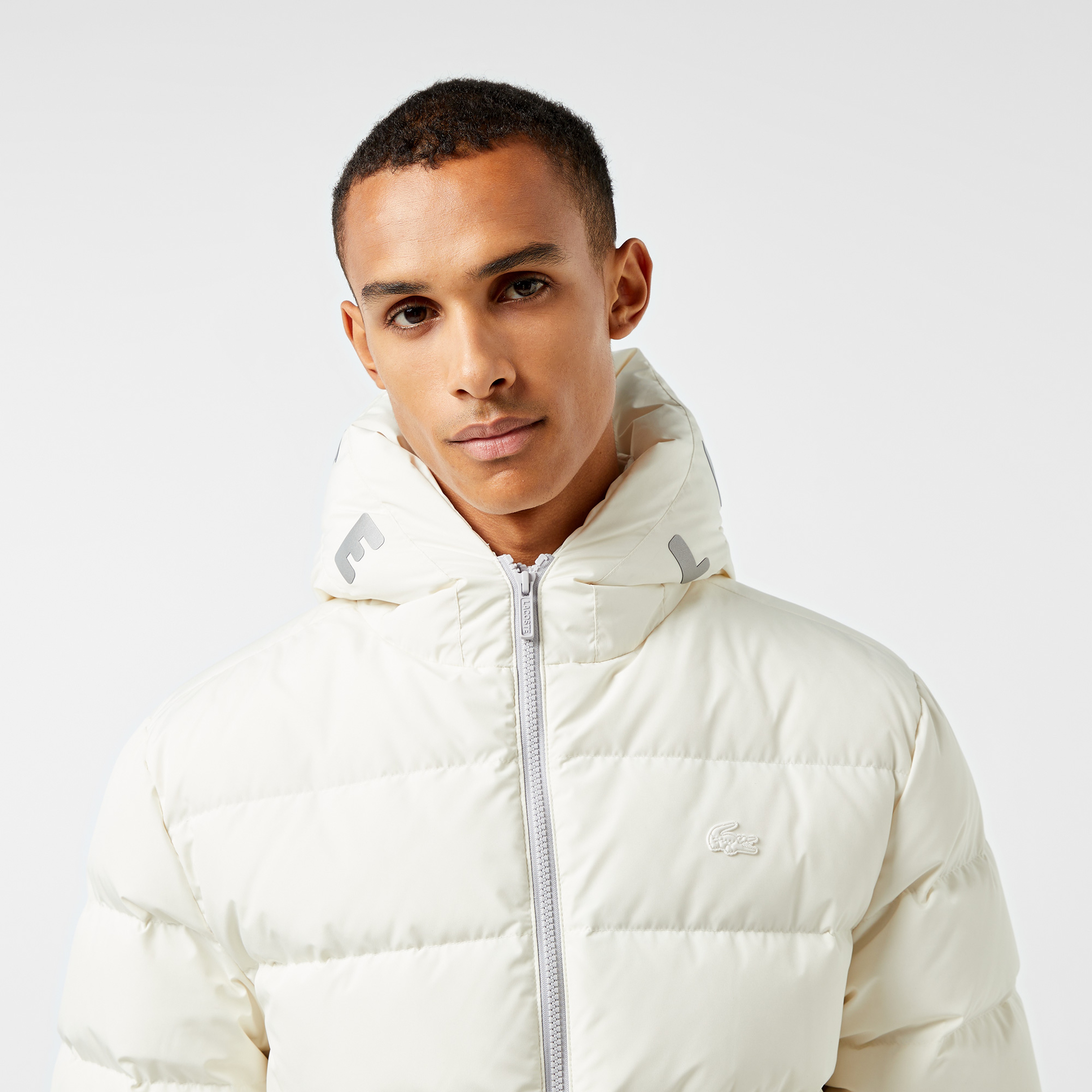 Erkek Regular Fit Kapüşonlu Beyaz Şişme Mont