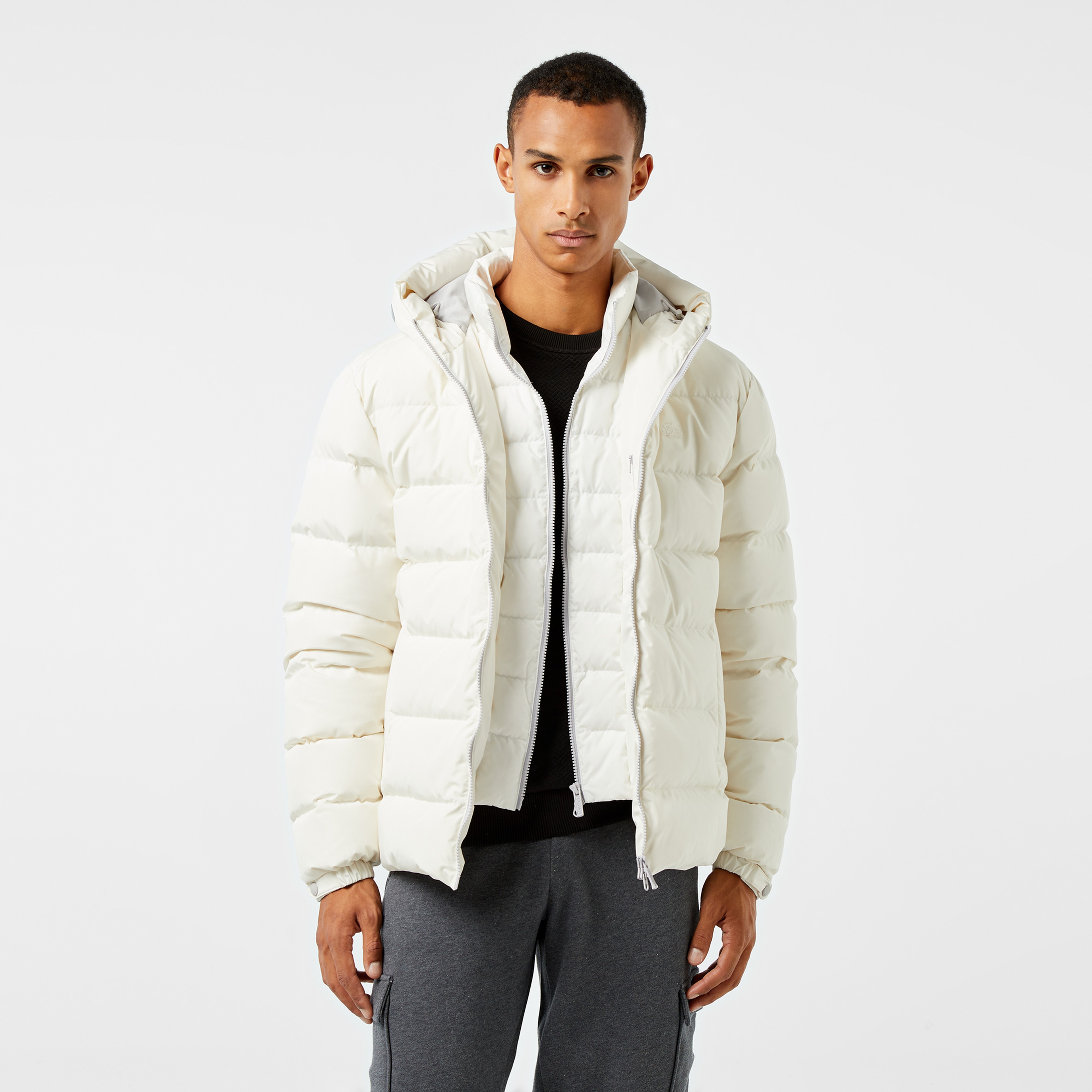 Erkek Regular Fit Kapüşonlu Beyaz Şişme Mont