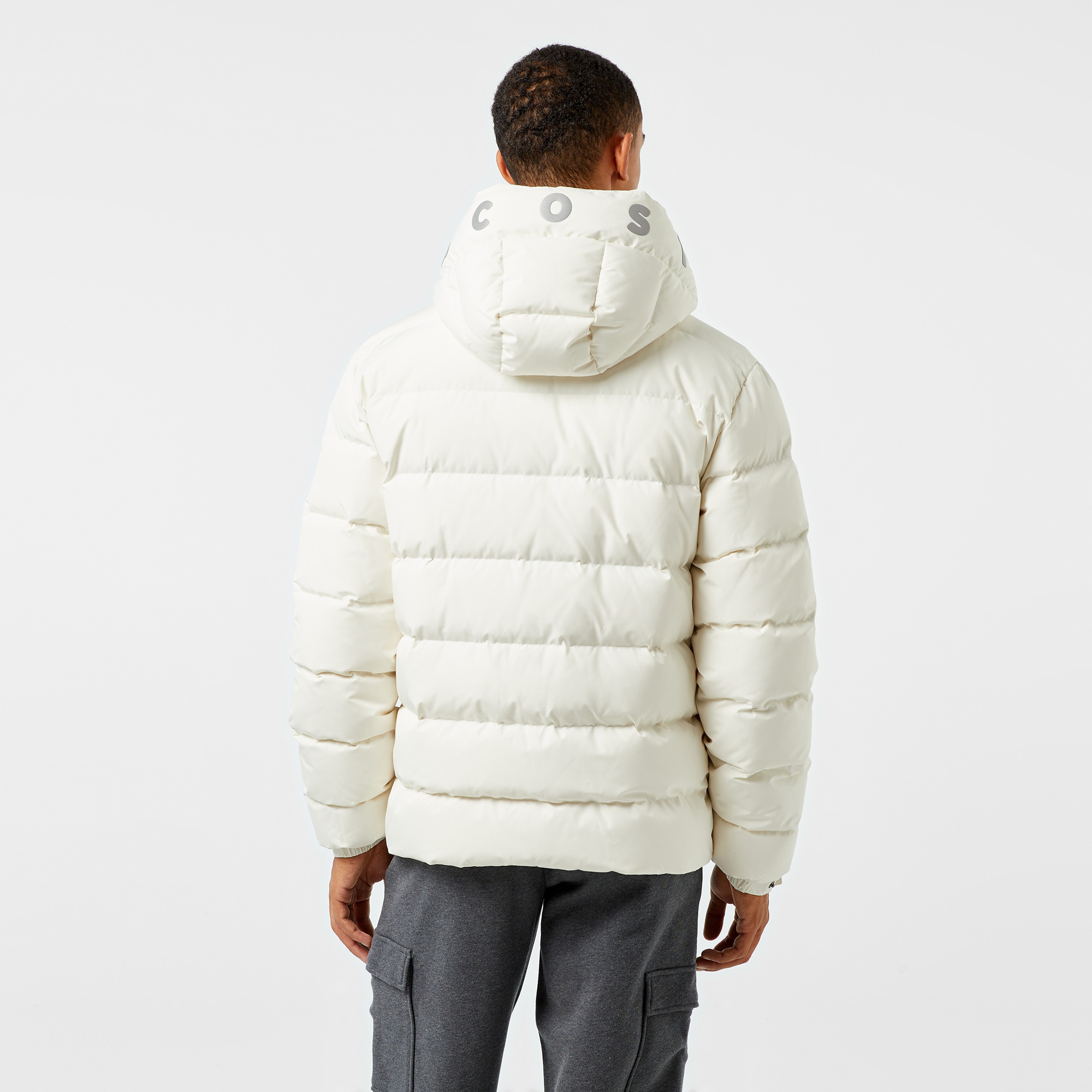 Erkek Regular Fit Kapüşonlu Beyaz Şişme Mont