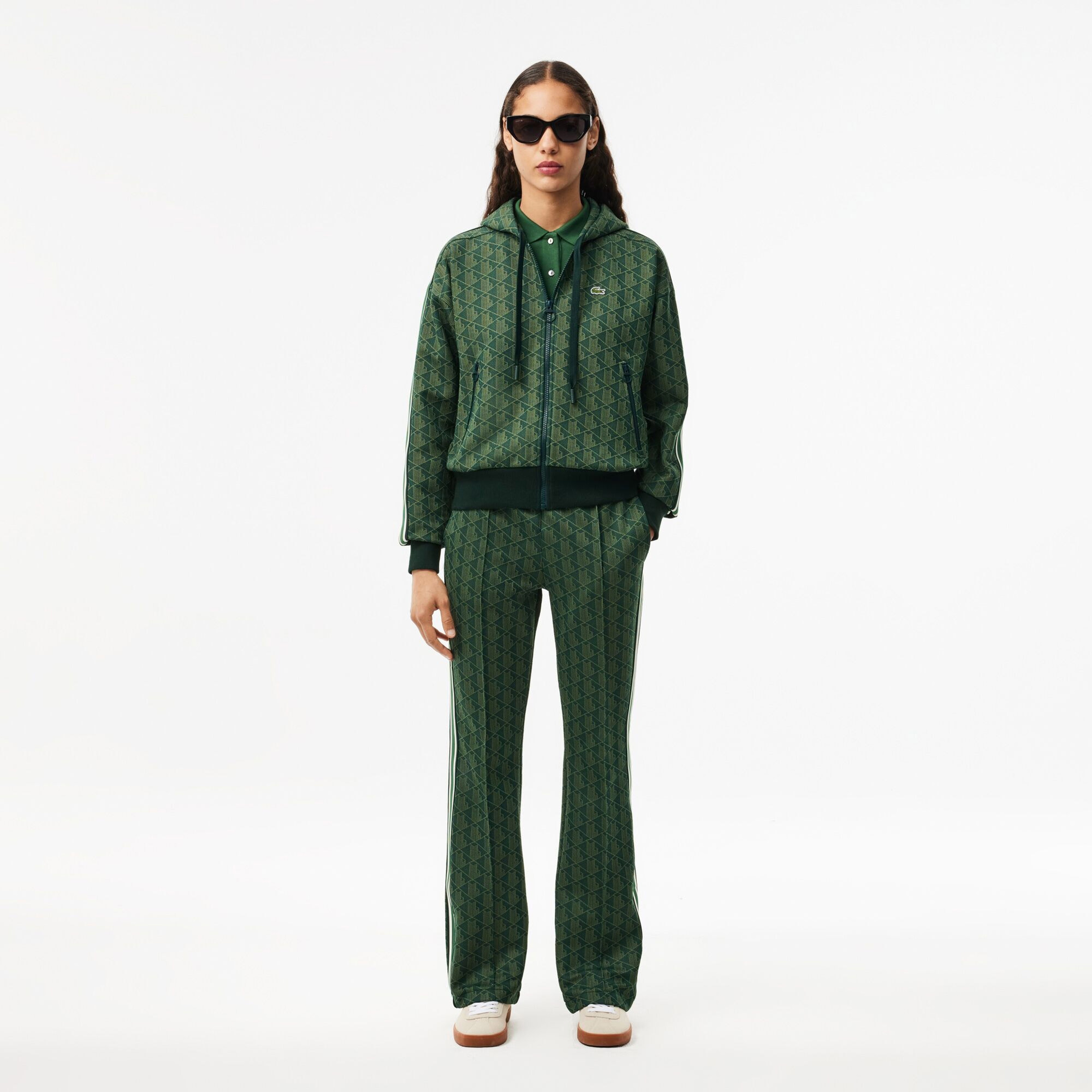 Kadın Regular Fit Kapüşonlu Monogram Koyu Yeşil Sweatshirt