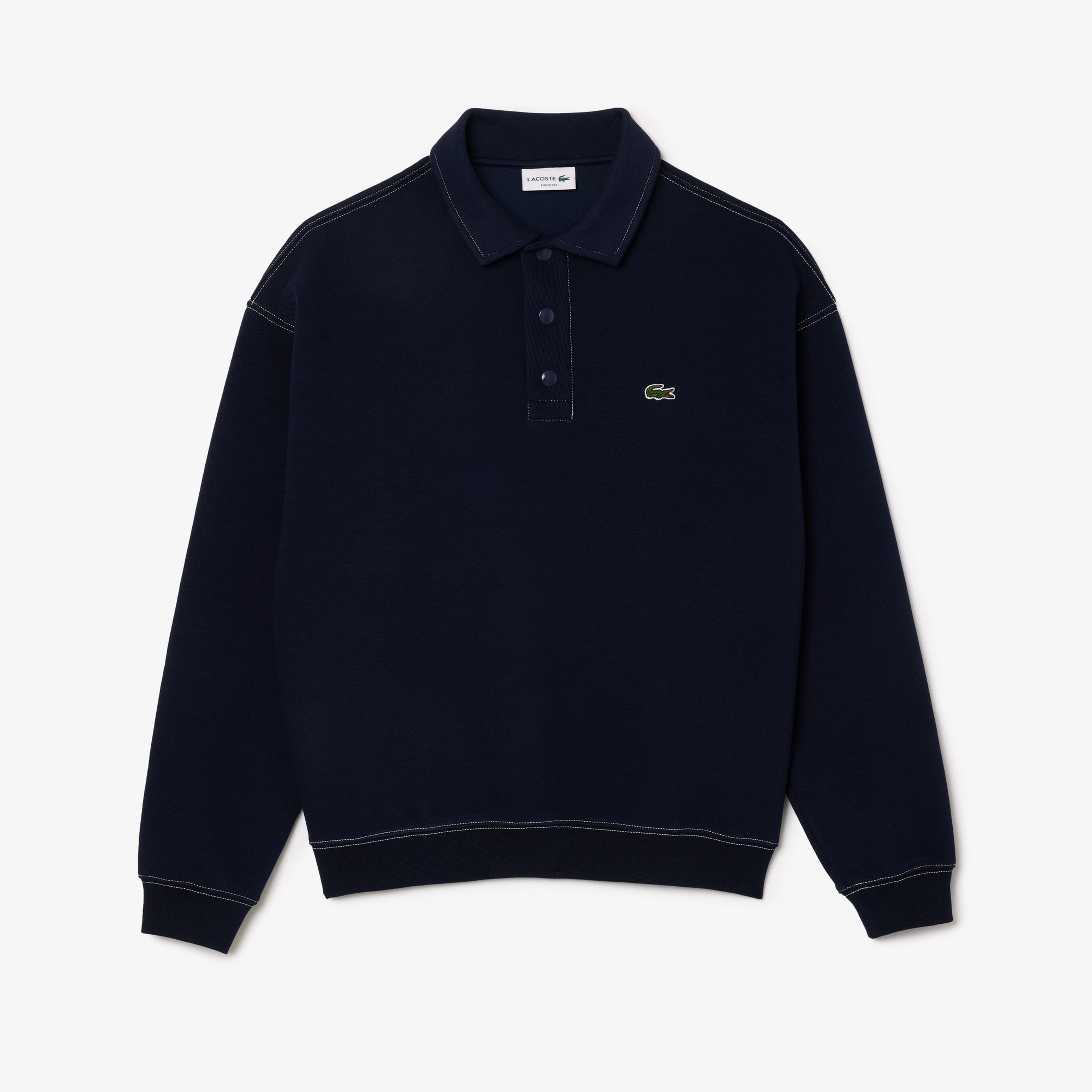 Erkek Loose Fit Polo Yaka Lacivert Sweatshirt