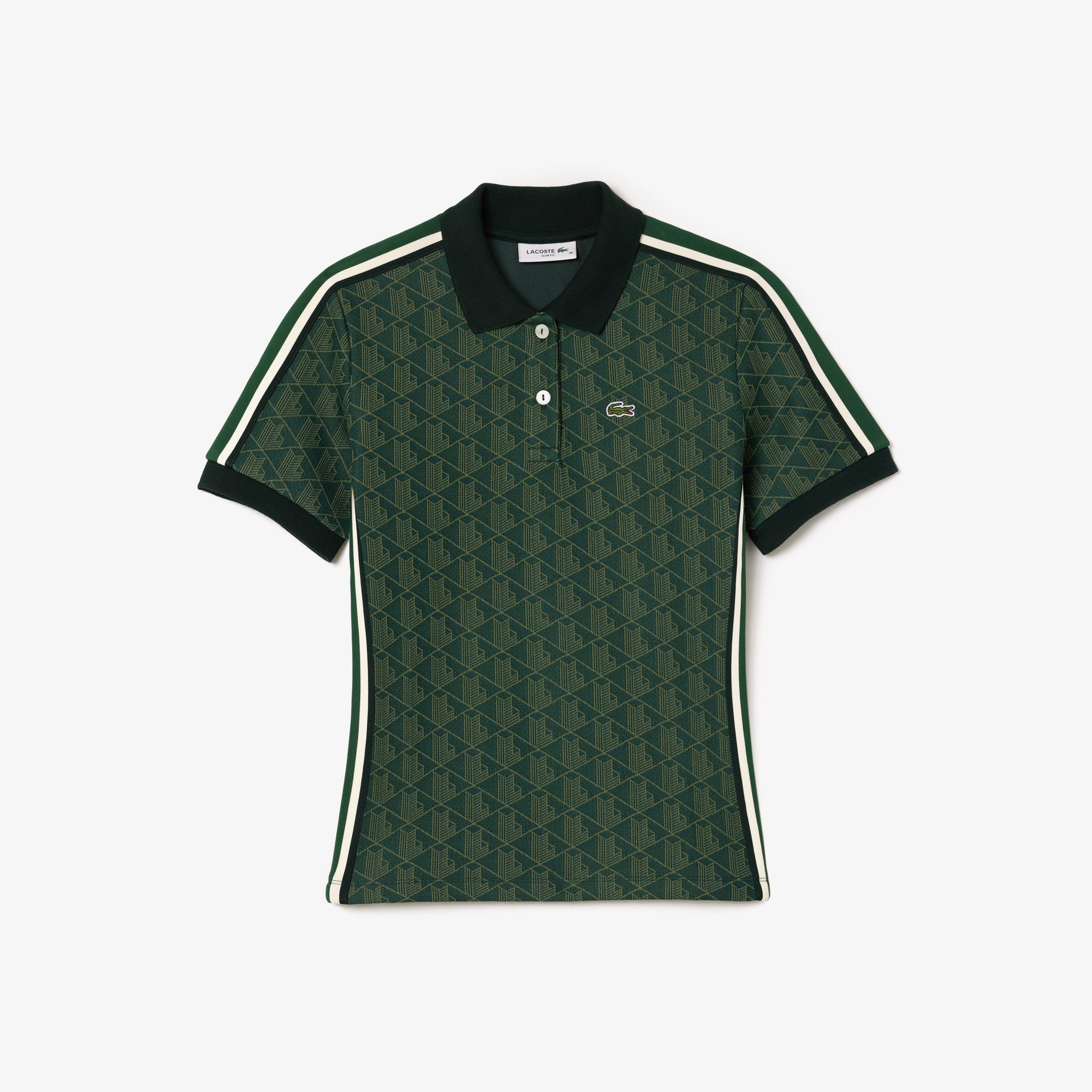 Kadın Slim Fit Monogram Koyu Yeşil Polo