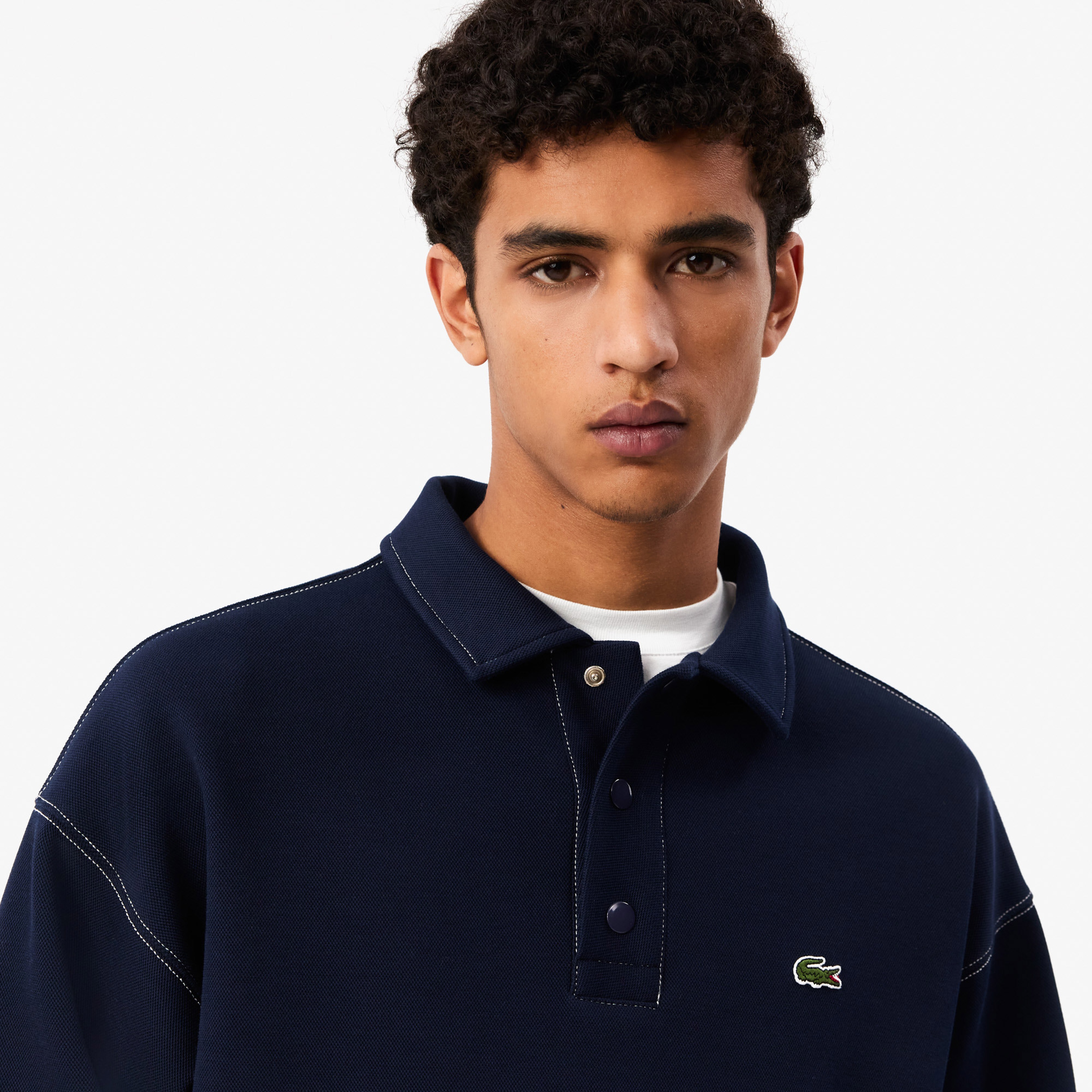 Erkek Loose Fit Polo Yaka Lacivert Sweatshirt