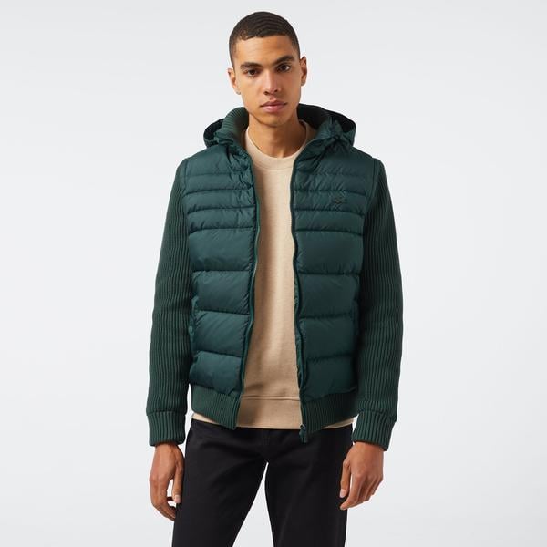 Erkek Kapüşonlu Koyu Yeşil Mont