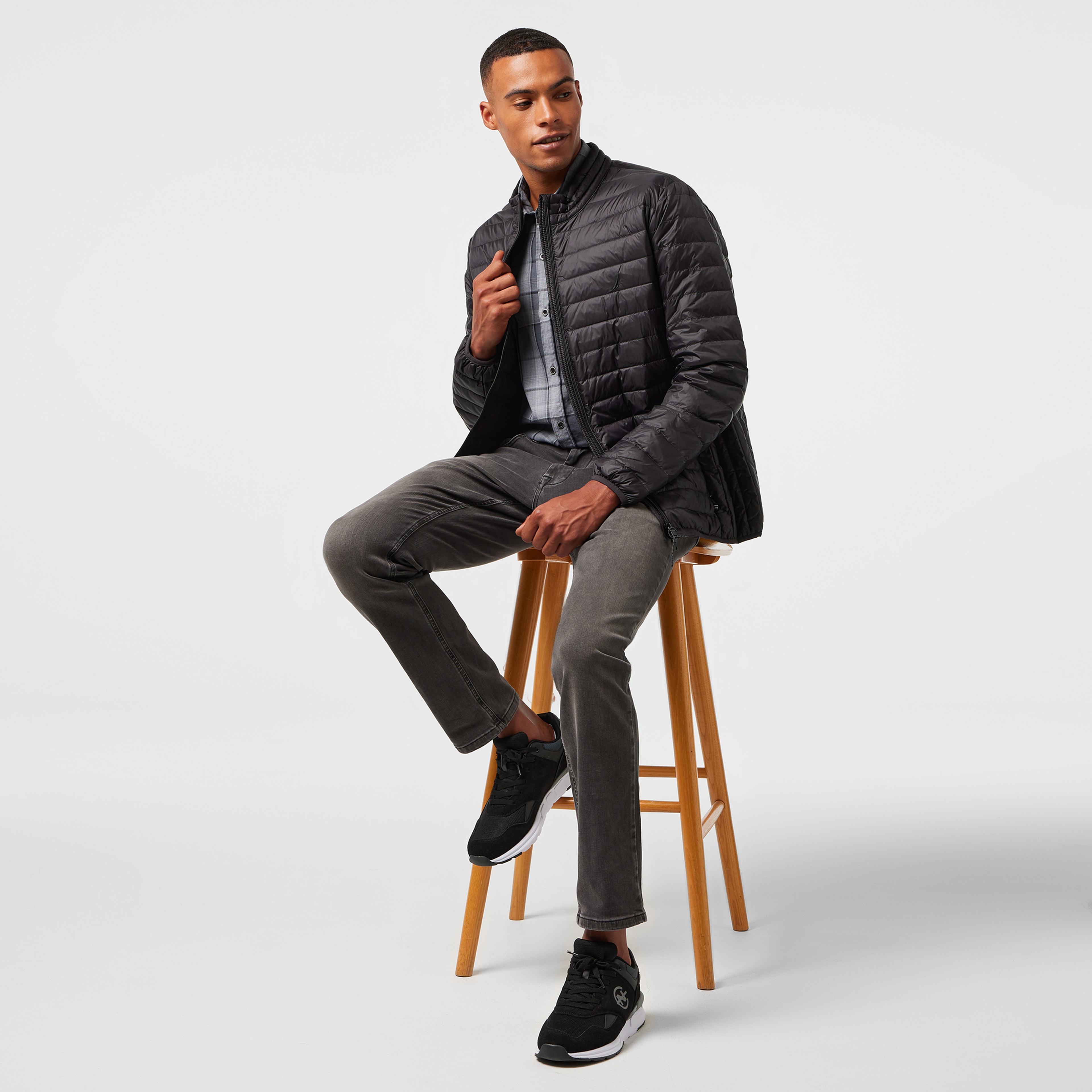 Nautica Erkek Siyah Su Kaydırma Özellikli Kaz Tüyü Mont