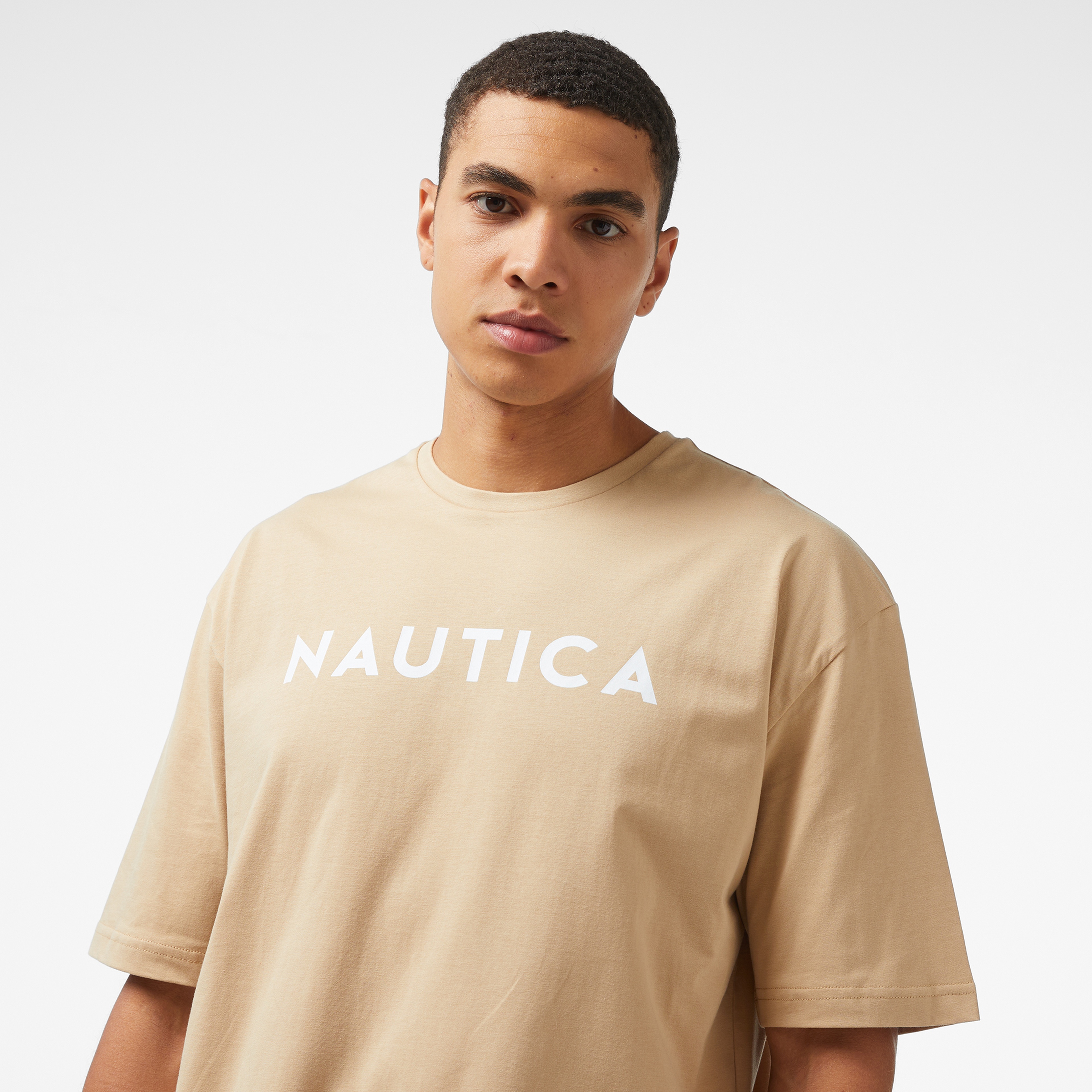 Nautica Erkek Bej Oversize Kısa Kollu T-Shirt