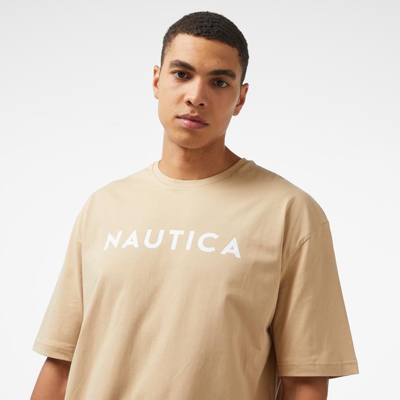 Nautica Erkek Bej Oversize Kısa Kollu T-Shirt