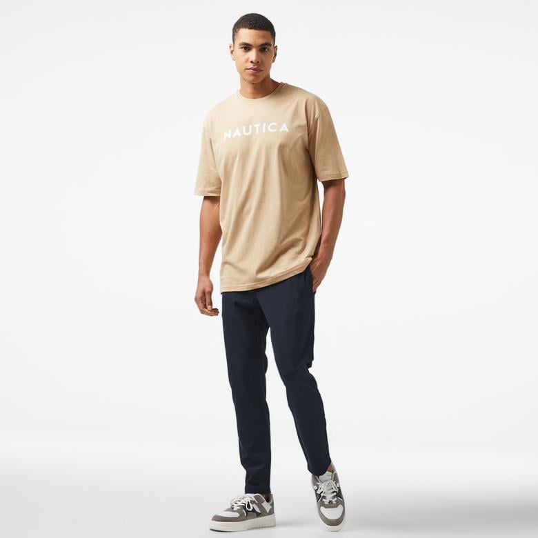 Nautica Erkek Bej Oversize Kısa Kollu T-Shirt