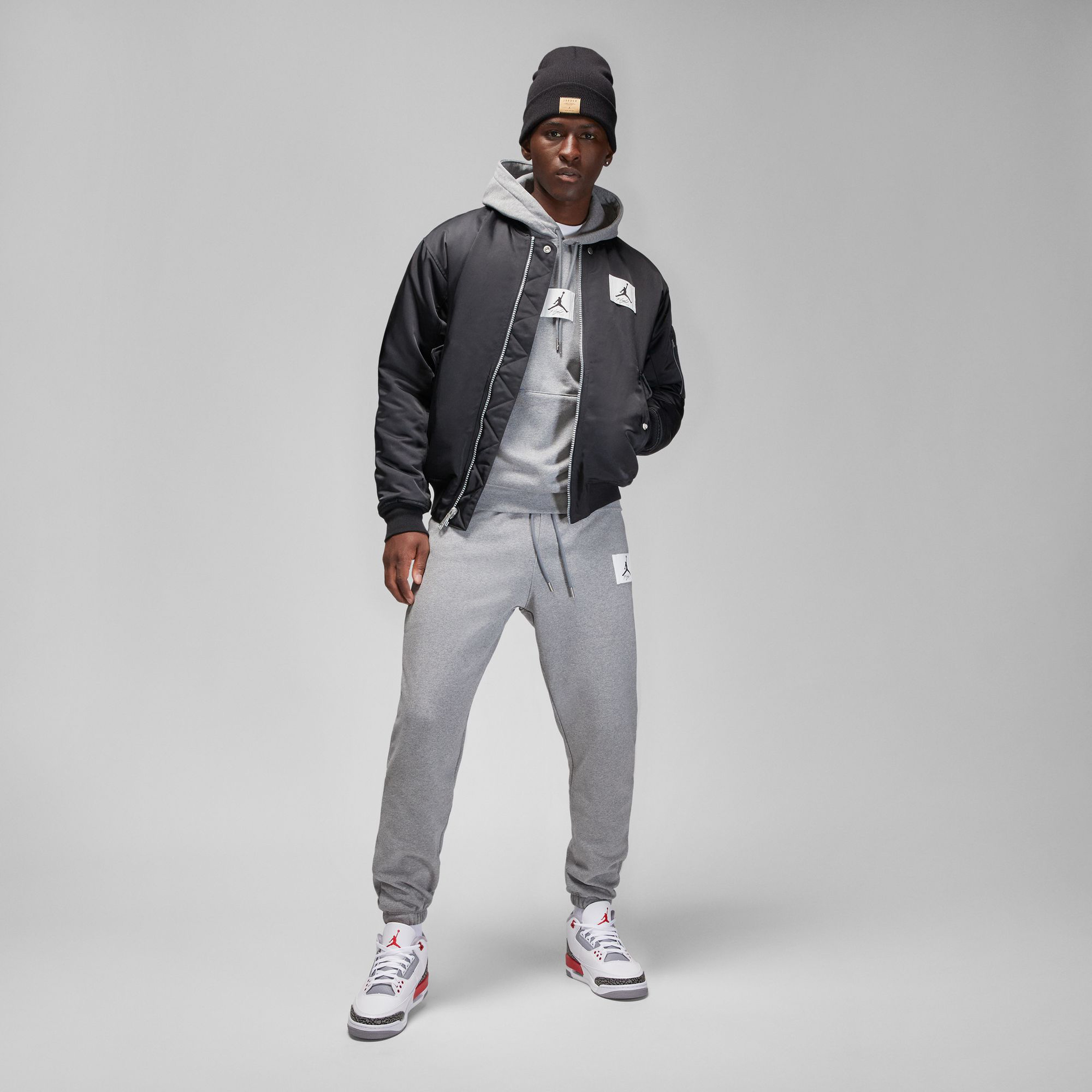 Jordan Flight Fleece Pullover Erkek Gri Hoodie