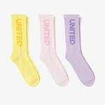 UNITED4 Kadın Mor/Sarı/Pembe 3'lü Çorap