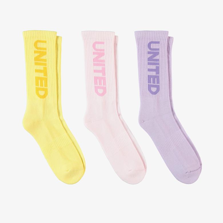 UNITED4 Kadın Mor/Sarı/Pembe 3'lü Çorap