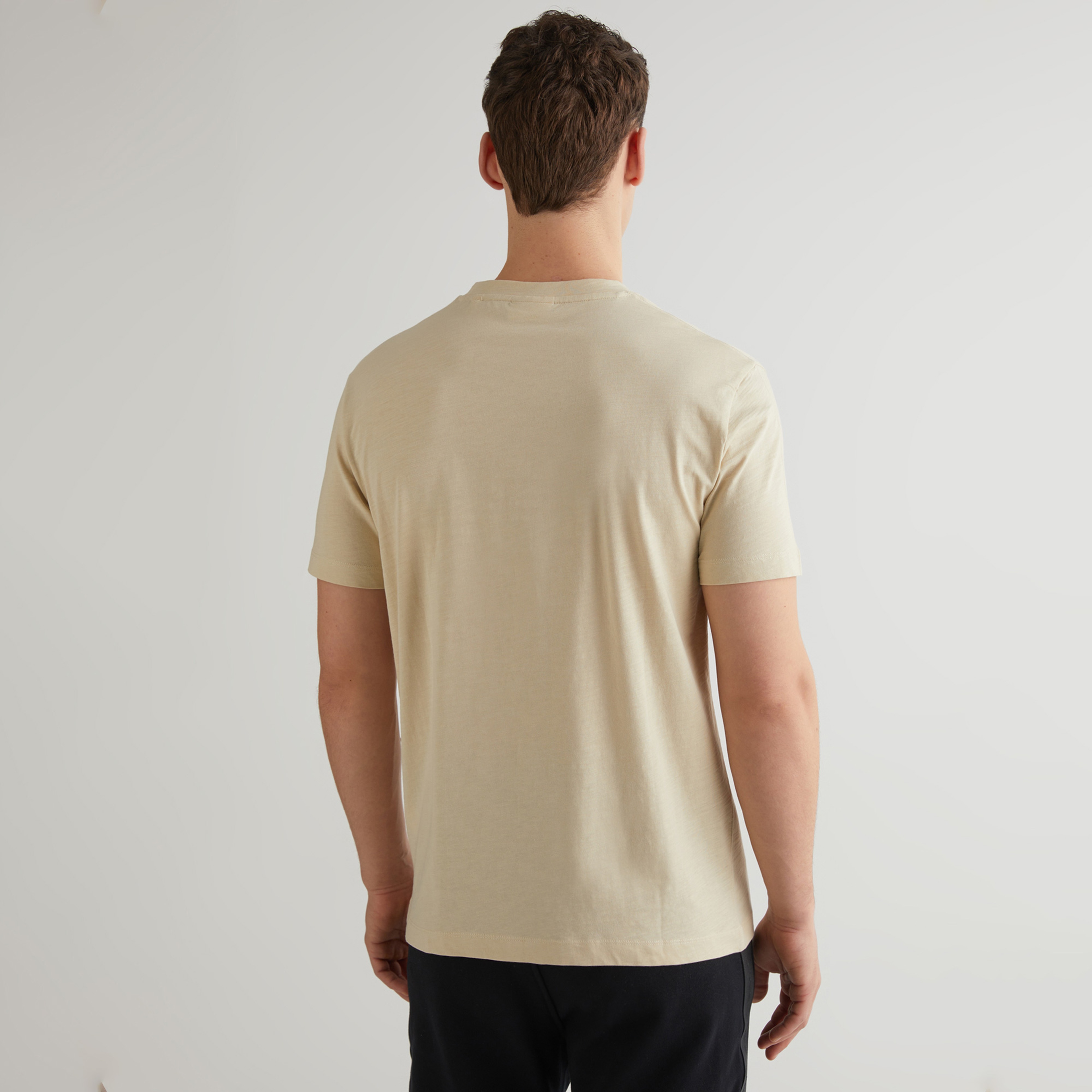 GANT Erkek Bej Regular Fit Bisiklet Yaka Logolu T-shirt