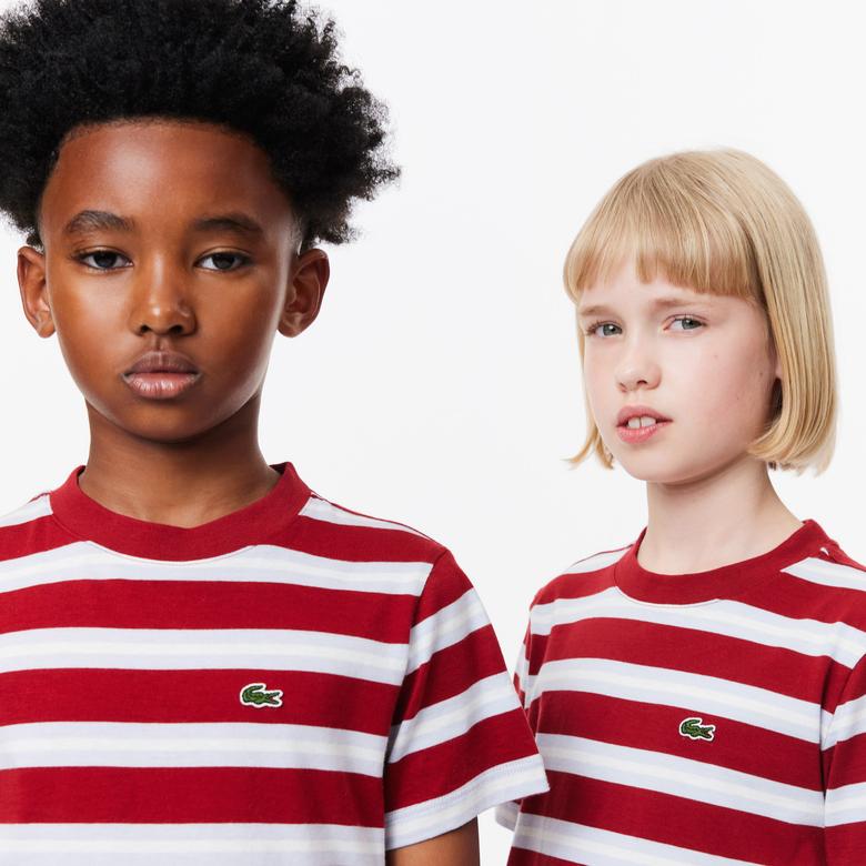 Çocuk Bisiklet Yaka Çizgili Kırmızı T-Shirt