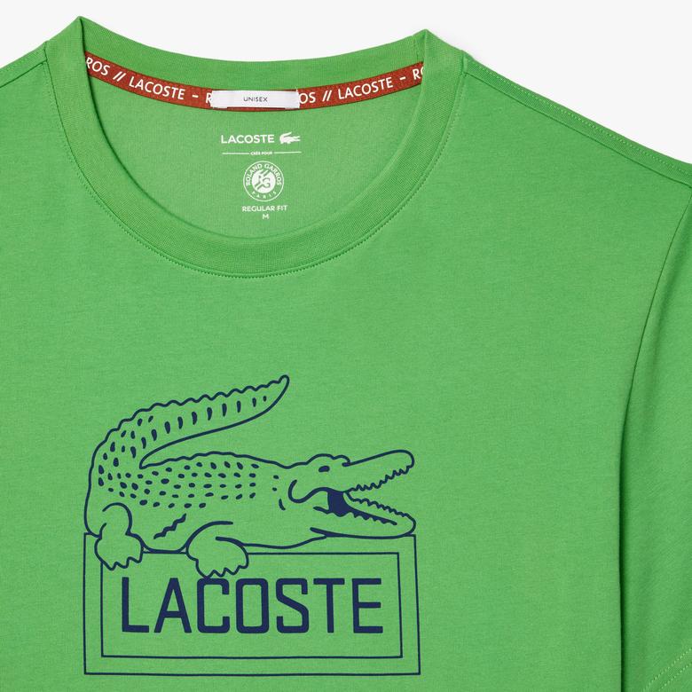 Roland Garros Unisex Regular Fit Bisiklet Yaka Baskılı Yeşil T-Shirt