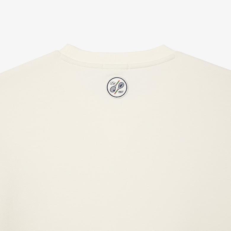 Roland Garros Unisex Relaxed Fit Bisiklet Yaka Beyaz Sweatshirt