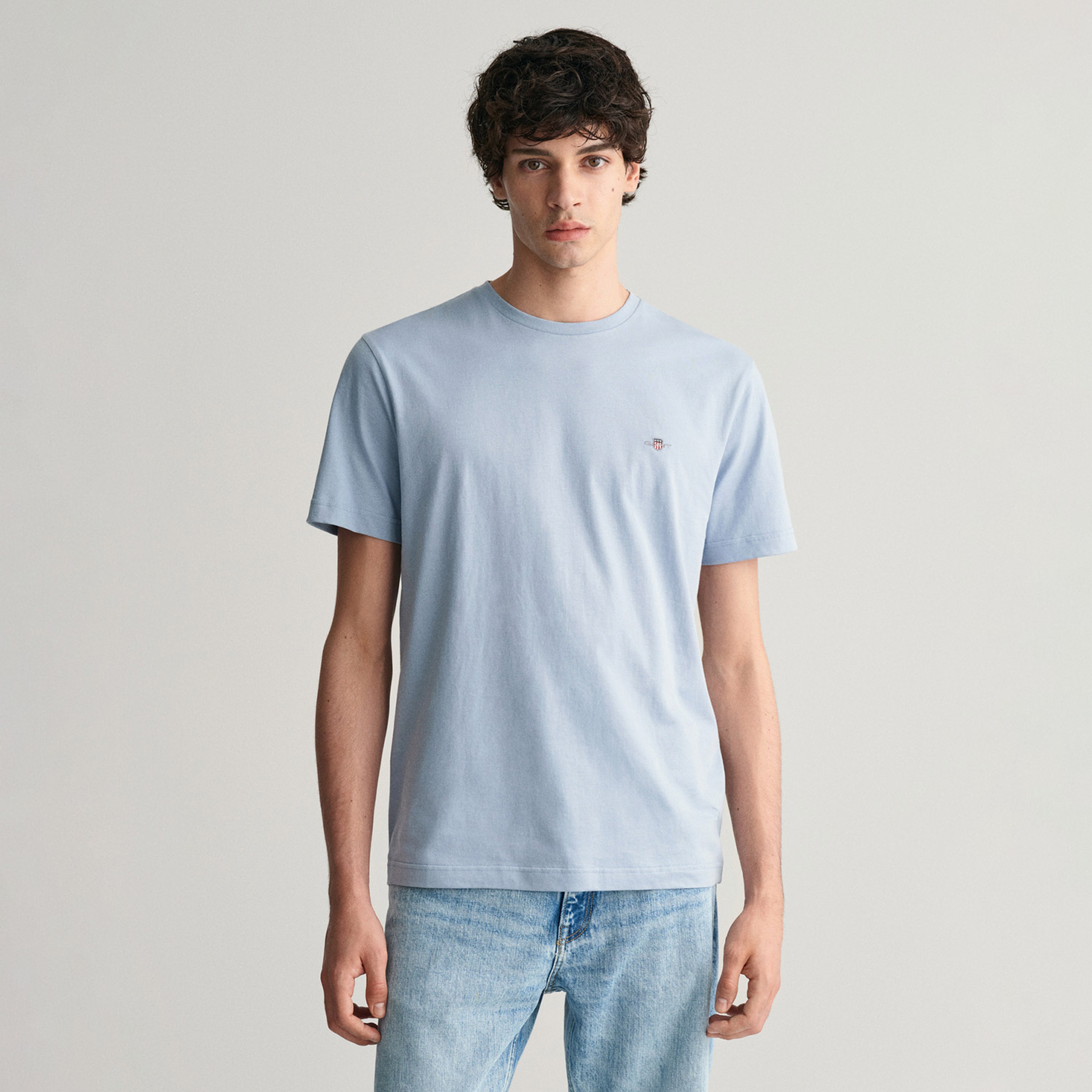 GANT Erkek Mavi Regular Fit Bisiklet Yaka T-Shirt