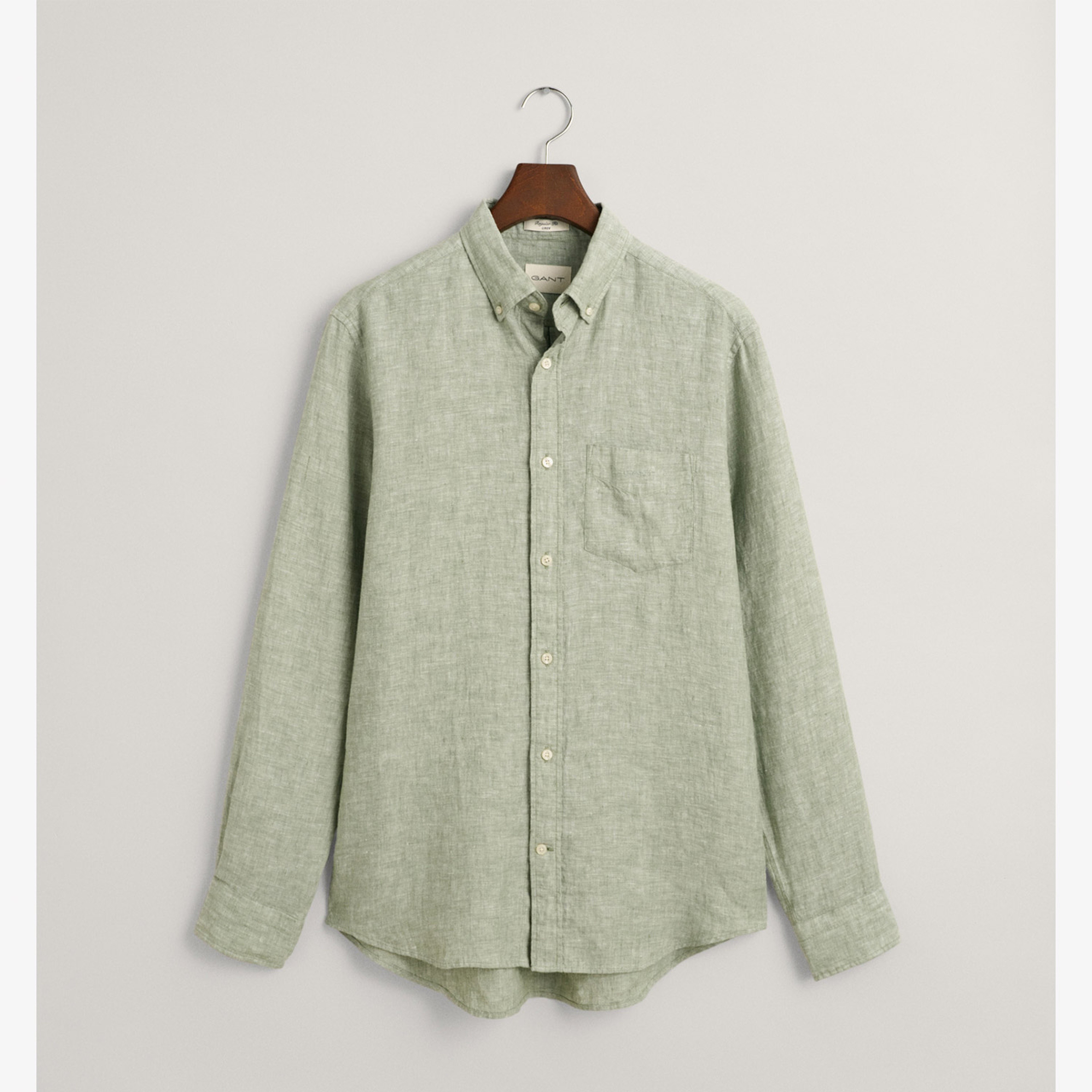 GANT Erkek Yeşil Regular Fit Düğmeli Yaka Keten Gömlek