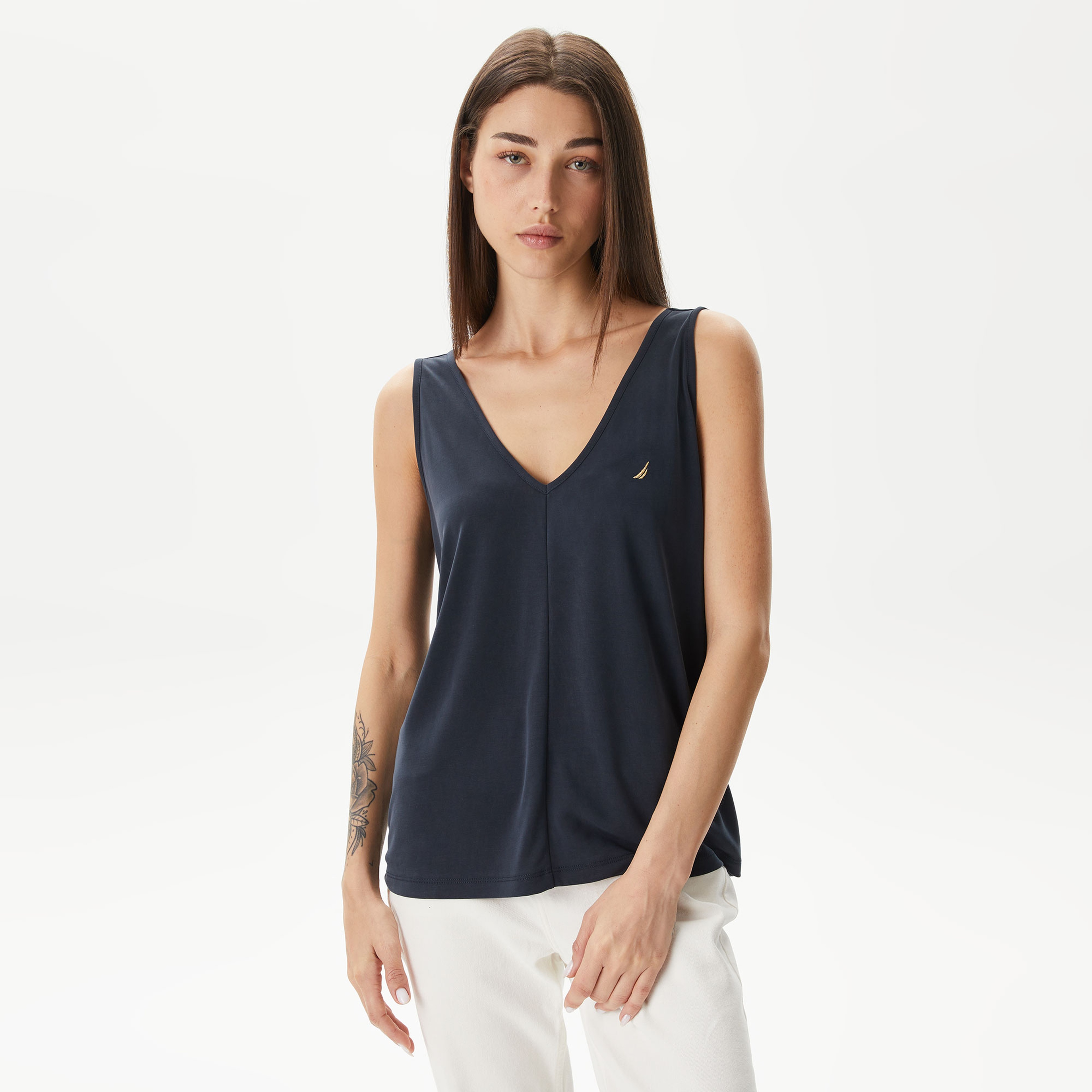 Nautica Kadın Siyah Relaxed Fit V Yaka T-Shirt