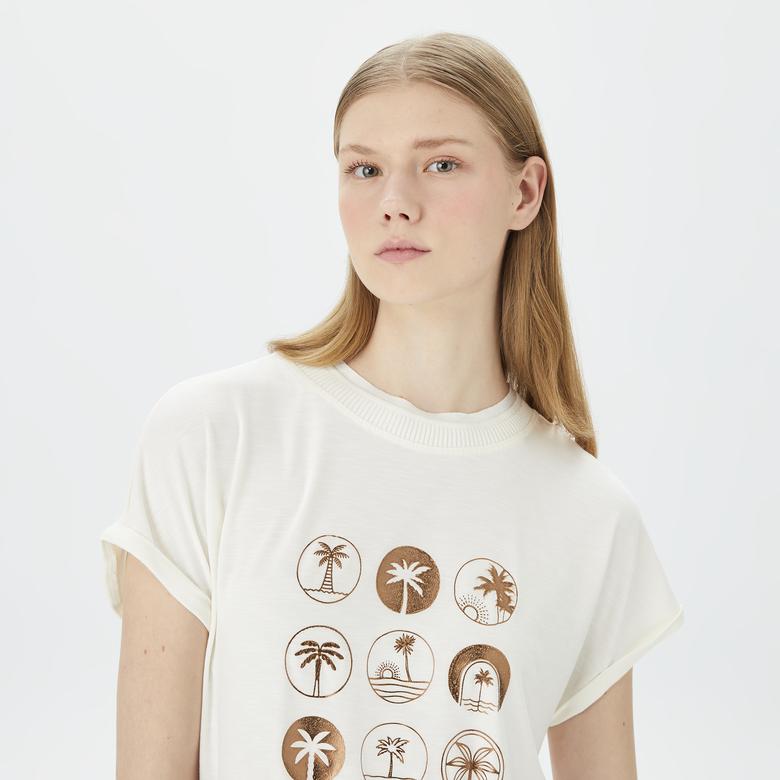 Nautica Kadın Beyaz Relaxed Fit T-Shirt