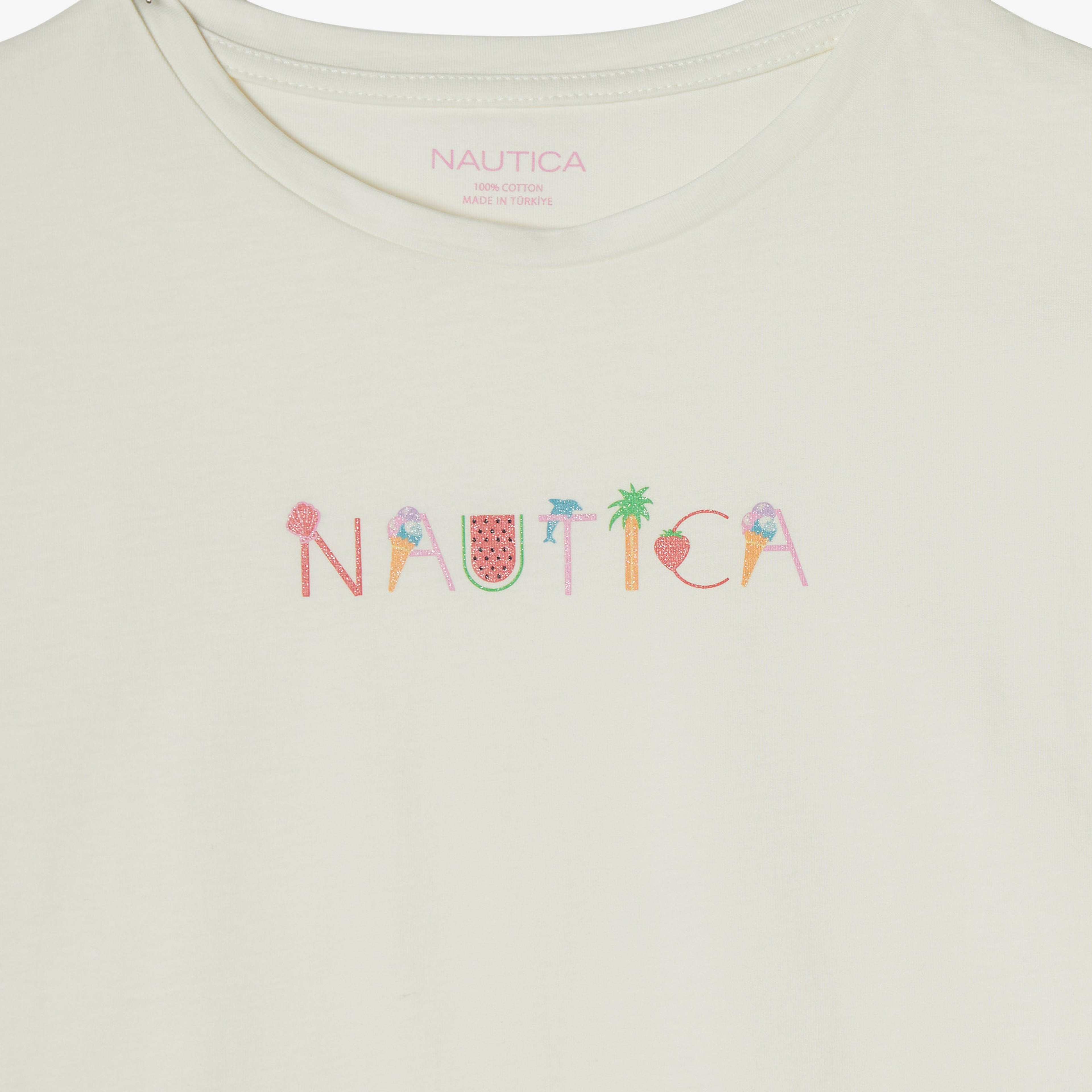 Nautica Kız Çocuk Beyaz Relaxed Fit T-Shirt