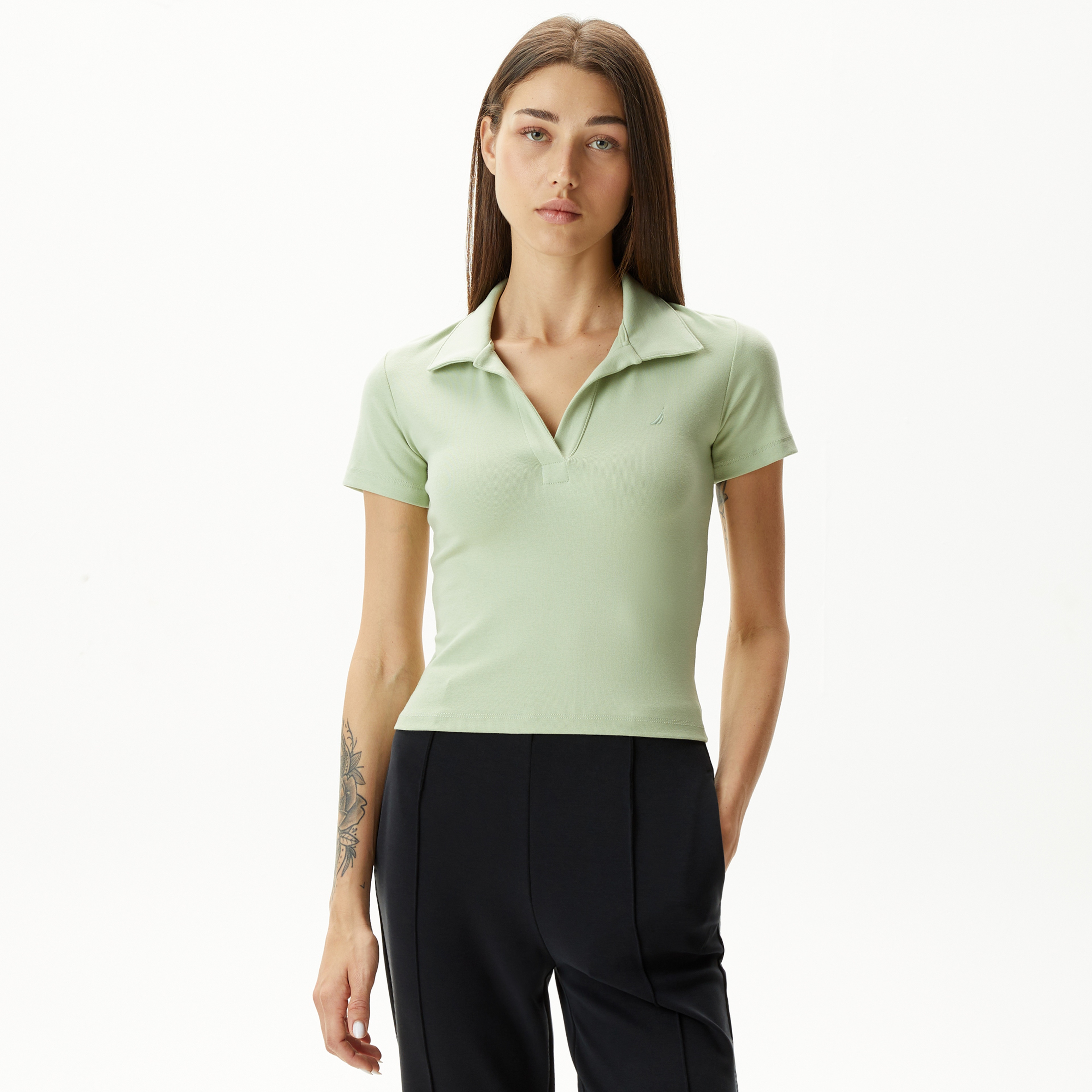 Nautica Kadın Yeşil Slim Fit Kısa Kollu Polo Yaka T-Shirt