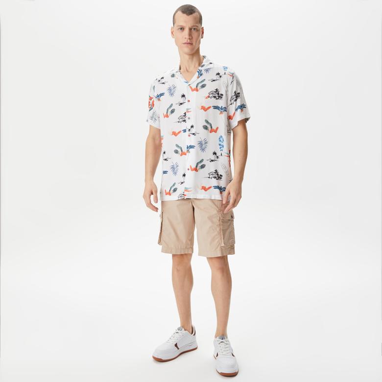 Nautica Erkek Beyaz Classic Fit Kısa Kollu Desenli Gömlek