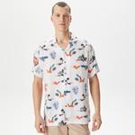 Nautica Erkek Beyaz Classic Fit Kısa Kollu Desenli Gömlek