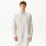 Nautica Erkek Kırık Beyaz Classic Fit Uzun Kollu Renk Bloklu Gömlek